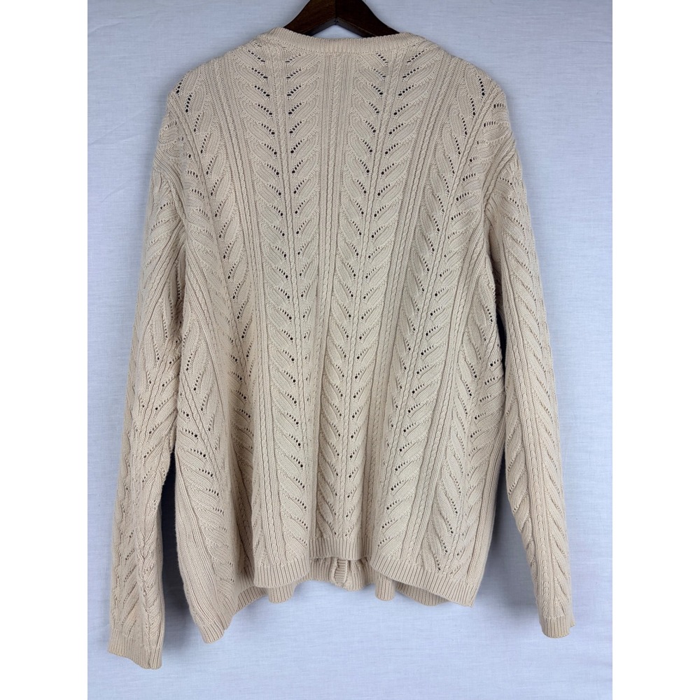 Talbots Womens XL Cream Beige Pointelle Cable Knit Button Front Cardigan Sweater - Picture 5 of 13